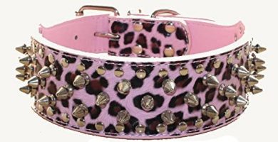 collar rosa leopardo con pinchos para perros